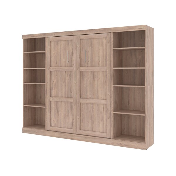 Pur Full Murphy Bed with 2 Storage Units (109W) in rustic brown